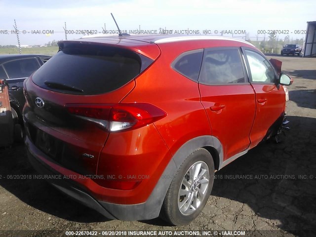 KM8J3CA40HU417083 - 2017 HYUNDAI TUCSON LIMITED/SPORT AND ECO/SE ORANGE photo 4