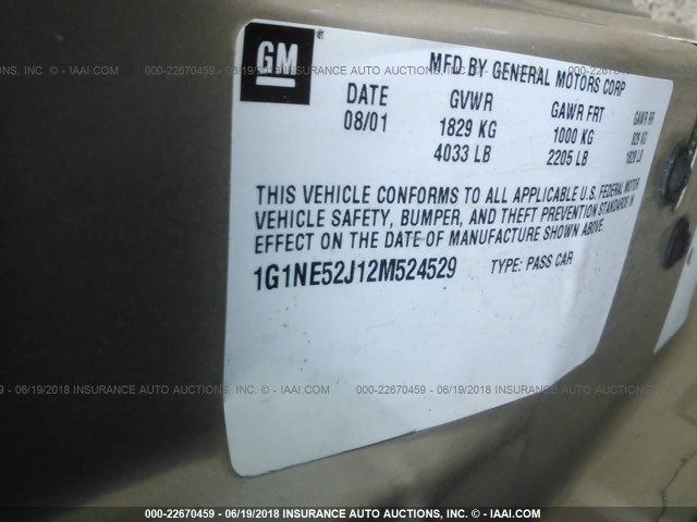 1G1NE52J12M524529 - 2002 CHEVROLET MALIBU LS TAN photo 9