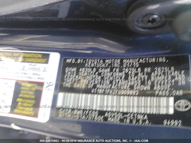 4T1BF1FK2FU909893 - 2015 TOYOTA CAMRY LE/XLE/SE/XSE BLUE photo 9