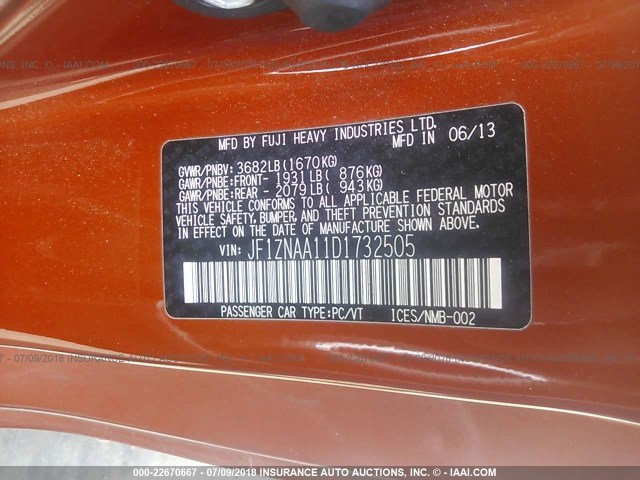 JF1ZNAA11D1732505 - 2013 TOYOTA SCION FR-S ORANGE photo 9