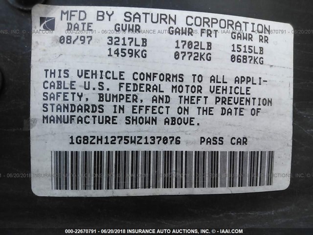 1G8ZH1275WZ137076 - 1998 SATURN SC2 GOLD photo 9