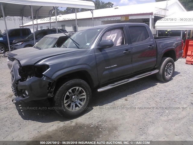 5TFAZ5CN1GX013744 - 2016 TOYOTA TACOMA DBL CAB/SR5/TRD SPORT/OR GRAY photo 2
