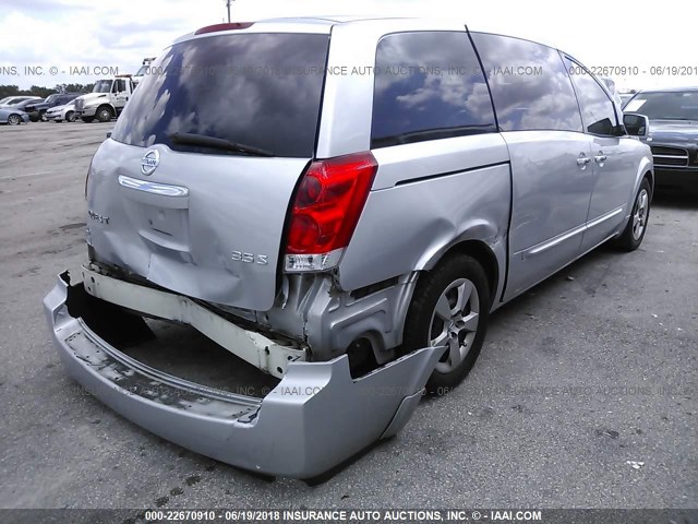 5N1BV28U08N121134 - 2008 NISSAN QUEST S/SE/SL SILVER photo 4