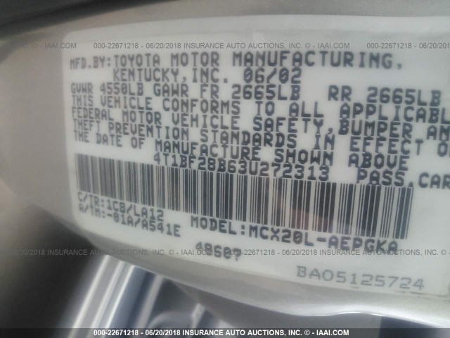 4T1BF28B63U272313 - 2003 TOYOTA AVALON XL/XLS GRAY photo 9