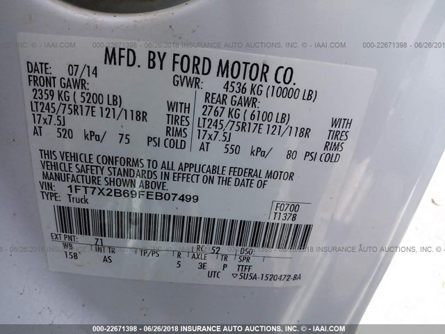 1FT7X2B69FEB07499 - 2015 FORD F250 SUPER DUTY WHITE photo 9