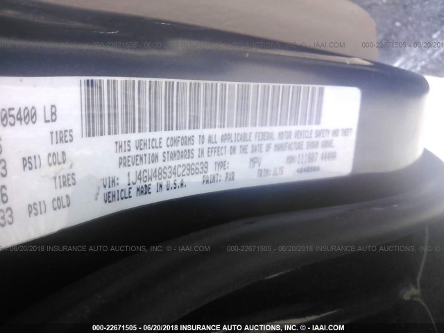1J4GW48S34C296639 - 2004 JEEP GRAND CHEROKEE LAREDO/COLUMBIA/FREEDOM 黑色 照片 9