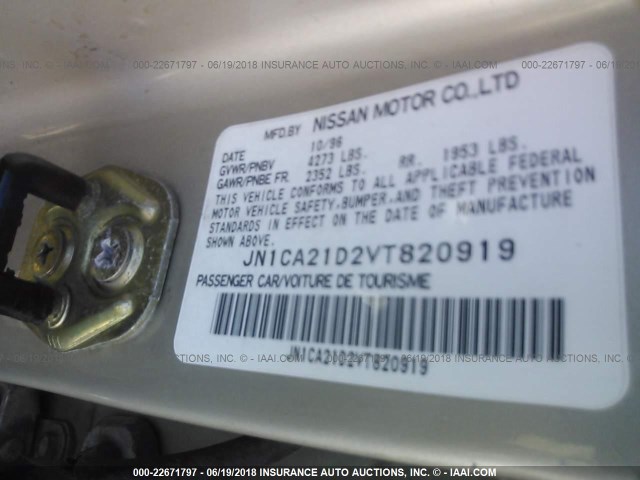 JN1CA21D2VT820919 - 1997 NISSAN MAXIMA GLE/GXE/SE BEIGE photo 9