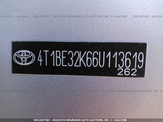 4T1BE32K66U113619 - 2006 TOYOTA CAMRY LE/XLE/SE ვერცხლისფერი ფოტო 9