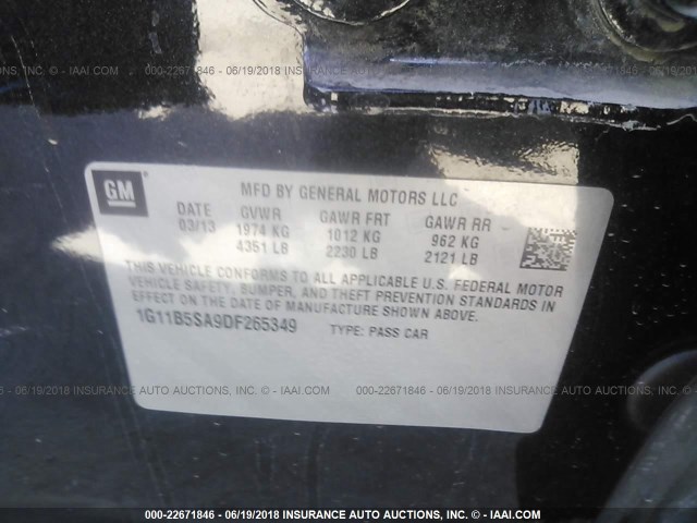 1G11B5SA9DF265349 - 2013 CHEVROLET MALIBU LS BLACK photo 9