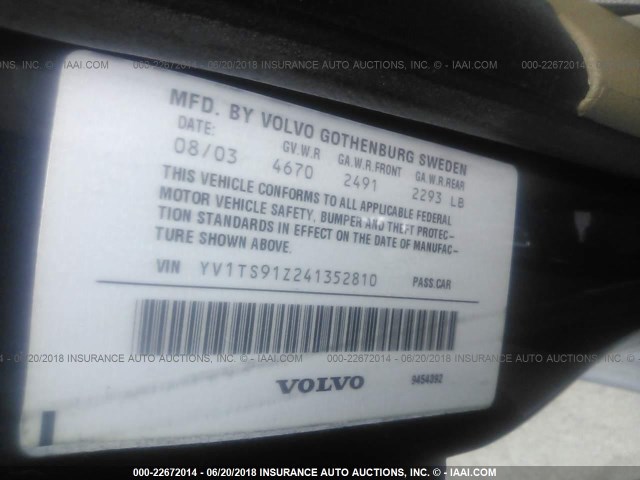 YV1TS91Z241352810 - 2004 VOLVO S80 T6/ELITE BLUE photo 9