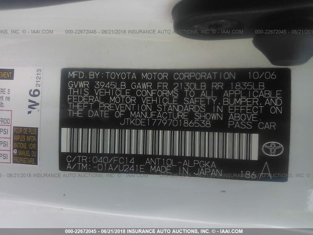 JTKDE177970186538 - 2007 TOYOTA SCION TC 白色 照片 9