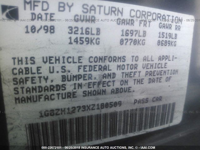 1G8ZH1273XZ180509 - 1999 SATURN SC2 BLACK photo 9