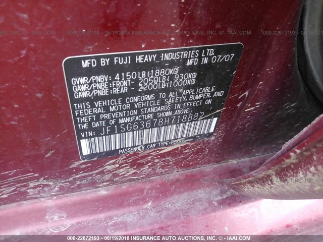 JF1SG63678H718882 - 2008 SUBARU FORESTER 2.5X RED photo 9