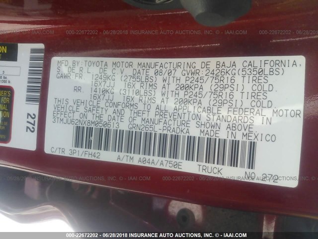 3TMJU62NX8M050613 - 2008 TOYOTA TACOMA DOUBLE CAB PRERUNNER RED photo 9