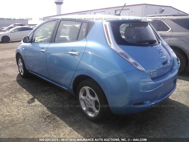 JN1AZ0CP1BT000547 - 2011 NISSAN LEAF SV/SL BLUE photo 3