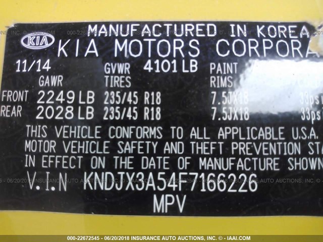 KNDJX3A54F7166226 - 2015 KIA SOUL ! YELLOW photo 9