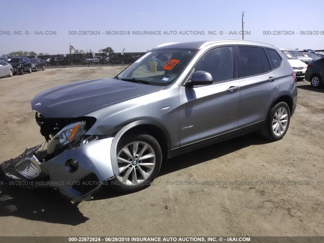 5UXWX9C5XF0D44351 - 2015 BMW X3 XDRIVE28I GRAY photo 2