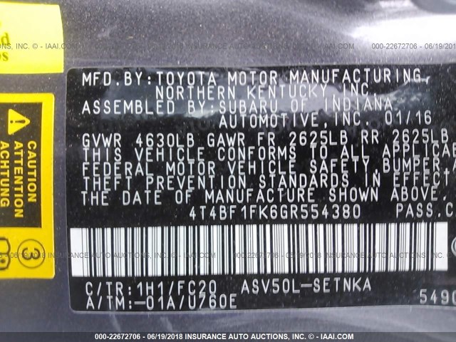 4T4BF1FK6GR554380 - 2016 TOYOTA CAMRY LE/XLE/SE/XSE GRAY photo 9