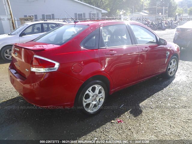 1FAHP35NX8W103249 - 2008 FORD FOCUS SE/SEL/SES RED photo 4