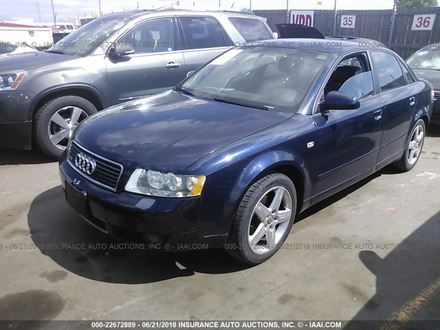 WAULC68E14A180562 - 2004 AUDI A4 1.8T QUATTRO BLUE photo 2