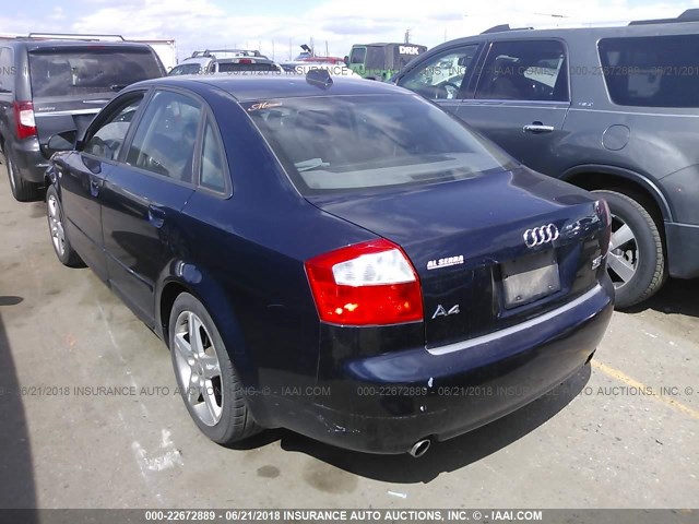 WAULC68E14A180562 - 2004 AUDI A4 1.8T QUATTRO BLUE photo 3