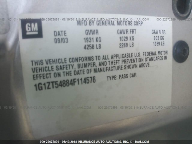 1G1ZT54884F114576 - 2004 CHEVROLET MALIBU LS 银色 照片 9