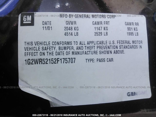 1G2WR52152F175707 - 2002 PONTIAC GRAND PRIX GTP Tünd qırmızı foto 9