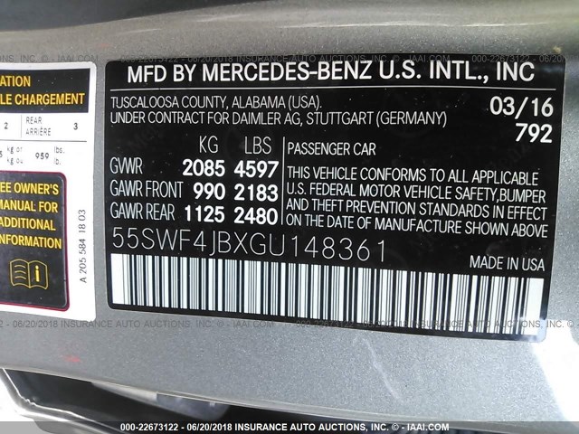 55SWF4JBXGU148361 - 2016 MERCEDES-BENZ C 300 SILVER photo 9