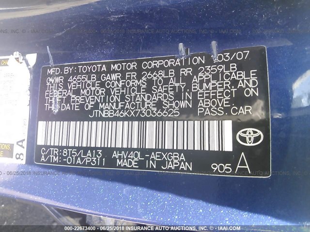 JTNBB46KX73036625 - 2007 TOYOTA CAMRY NEW GENERAT HYBRID BLUE photo 9