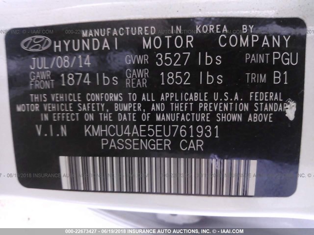 KMHCU4AE5EU761931 - 2014 HYUNDAI ACCENT GLS/SE WHITE photo 9