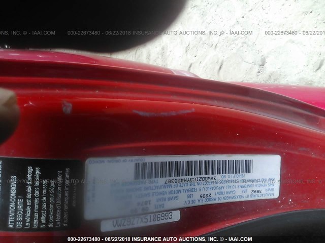 3VWDD21C3YM425387 - 2000 VOLKSWAGEN NEW BEETLE GLX 红色 照片 9