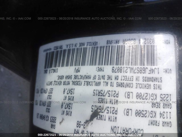 1J4FJ68S7WL218079 - 1998 JEEP CHEROKEE SPORT/CLASSIC შავი ფოტო 9