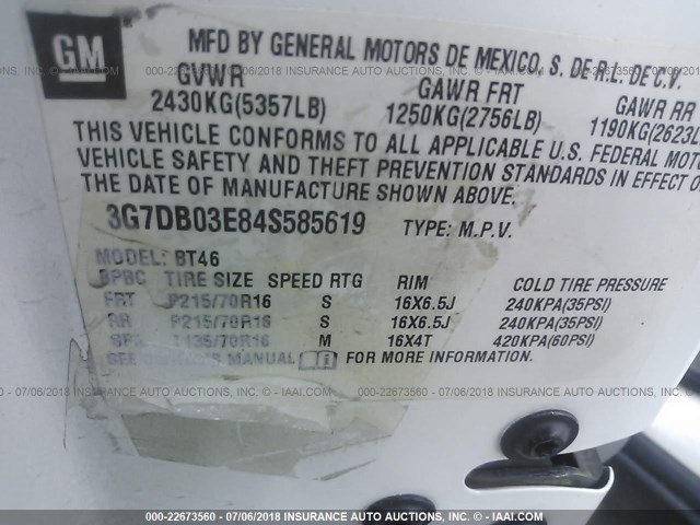 3G7DB03E84S585619 - 2004 PONTIAC AZTEK WHITE photo 9