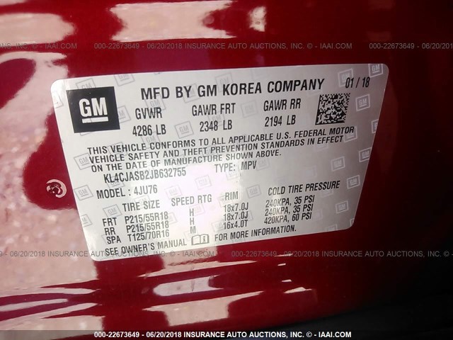 KL4CJASB2JB632755 - 2018 BUICK ENCORE PREFERRED RED photo 9