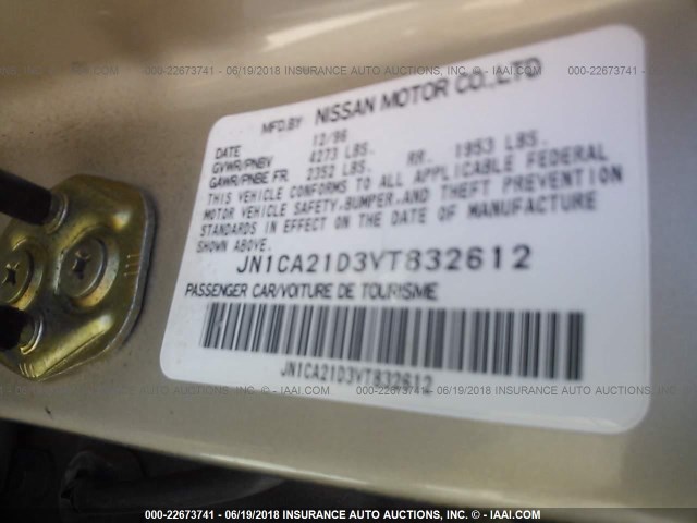 JN1CA21D3VT832612 - 1997 NISSAN MAXIMA GLE/GXE/SE BEIGE photo 9