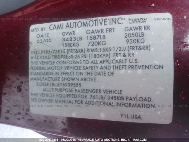 2CNBE18C8Y6939555 - 2000 CHEVROLET TRACKER RED photo 9