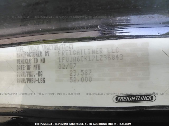 1FUJA6CK17LZ36843 - 2007 FREIGHTLINER COLUMBIA COLUMBIA BLACK photo 10