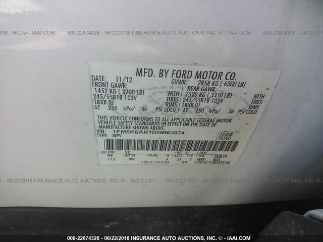 1FM5K8AR1DGB63874 - 2013 FORD EXPLORER POLICE INTERCEPTOR WHITE photo 9