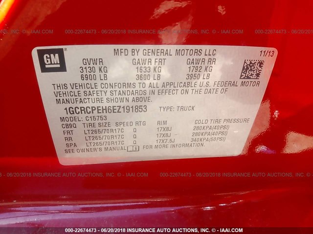 1GCRCPEH6EZ191853 - 2014 CHEVROLET SILVERADO C1500 RED photo 9