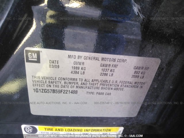 1G1ZG57B59F221488 - 2009 CHEVROLET MALIBU LS 黑色 照片 9