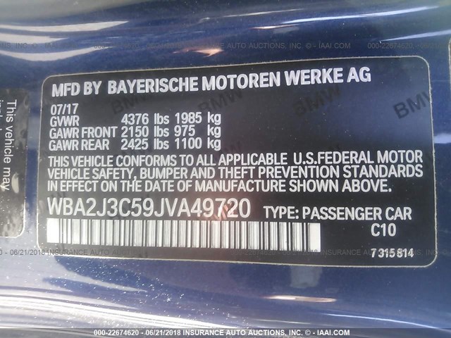 WBA2J3C59JVA49720 - 2018 BMW 230XI Dark Blue photo 9