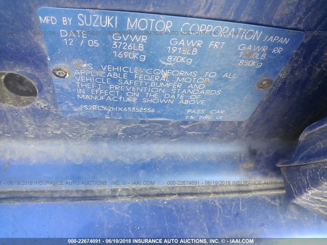 JS2RC62HX65352556 - 2006 SUZUKI AERIO BLUE photo 9