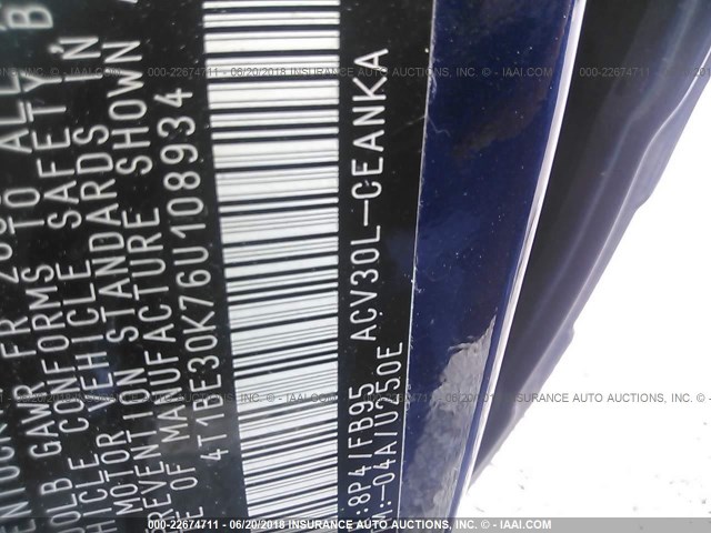 4T1BE30K76U108934 - 2006 TOYOTA CAMRY LE/XLE/SE 蓝色 照片 9