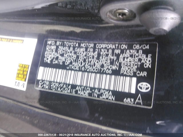 JTKDE167250017766 - 2005 TOYOTA SCION TC 黑色 照片 9
