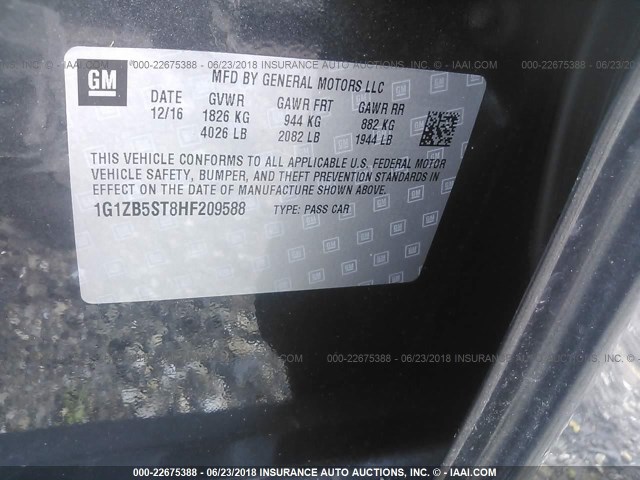 1G1ZB5ST8HF209588 - 2017 CHEVROLET MALIBU LS GRAY photo 9