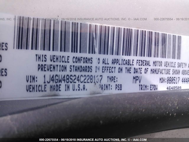 1J4GW48S24C228137 - 2004 JEEP GRAND CHEROKEE LAREDO/COLUMBIA/FREEDOM 银色 照片 9