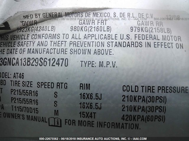 3GNCA13B29S612470 - 2009 CHEVROLET HHR LS SILVER photo 9