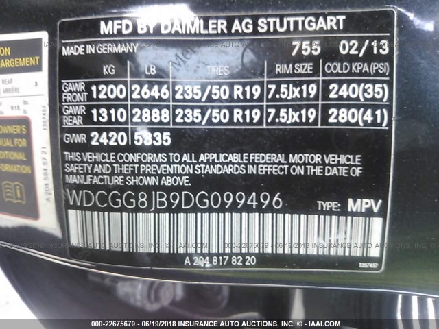 WDCGG8JB9DG099496 - 2013 MERCEDES-BENZ GLK 350 4MATIC GRAY photo 9