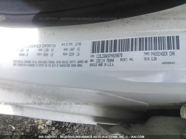 1C3LC66K87N529679 - 2007 CHRYSLER SEBRING LIMITED WHITE photo 9