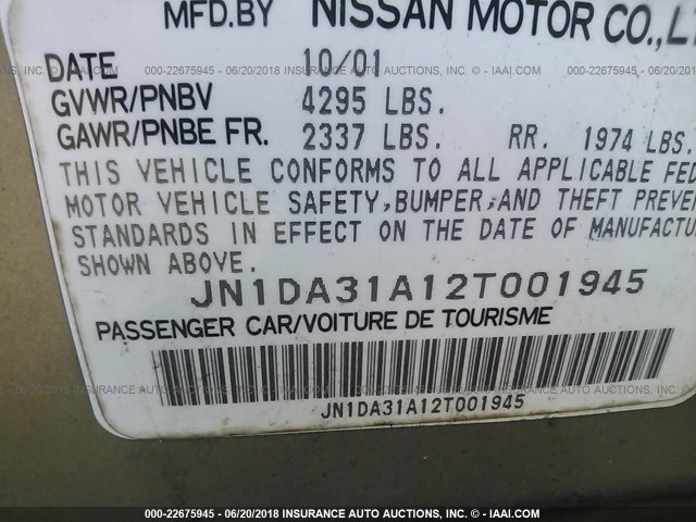 JN1DA31A12T001945 - 2002 NISSAN MAXIMA GLE/SE TAN photo 9